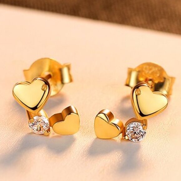 Jewelry - "Double Heart Dainty CZ 14K Gold Plated Earrings for Women, INDN8619